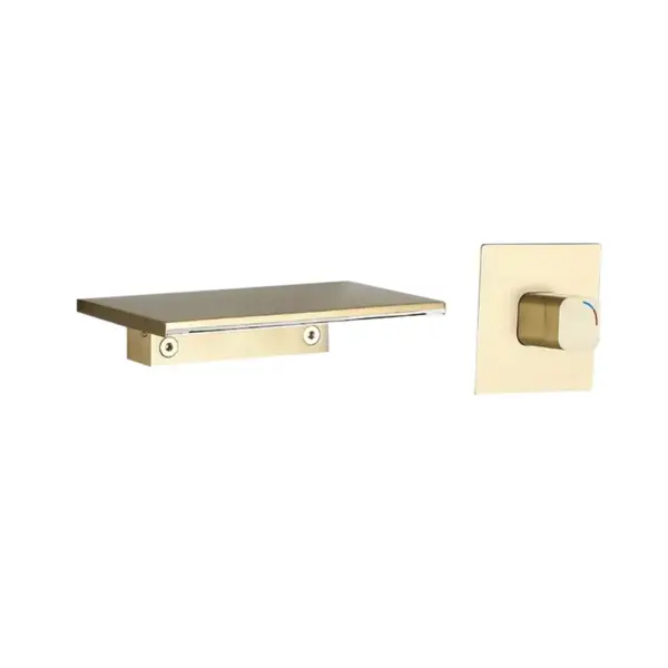 Waterfall Wall Mount Bathroom Basin Tap Single Knob Solid Brass Brushed Gold - Image 9