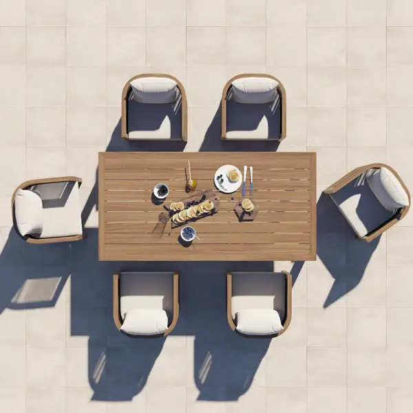 7 Pieces Outdoor Dining Set For 6 with Rectangle Table & Rope Woven Armchair in Natural - Image 3