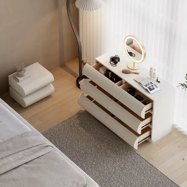 Humply Modern White Leather 6 Drawer Dresser Chest with Storage Cabinet - Image 5