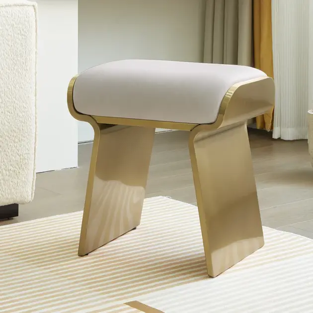 Upart Modern Beige Backless Vanity Stool Leath-aire Upholstery Stainless Steel Frame