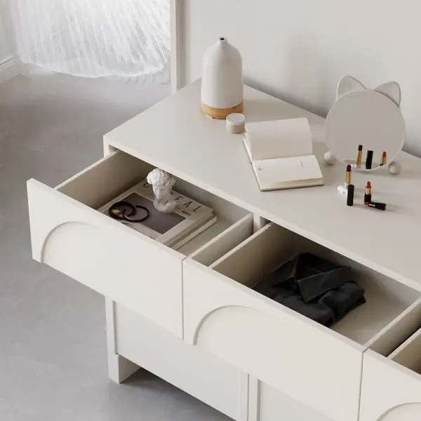 1350mm Japandi Cream White Dresser Nordic Arch Chest of 9 Drawers Storage Cabinet - Image 6