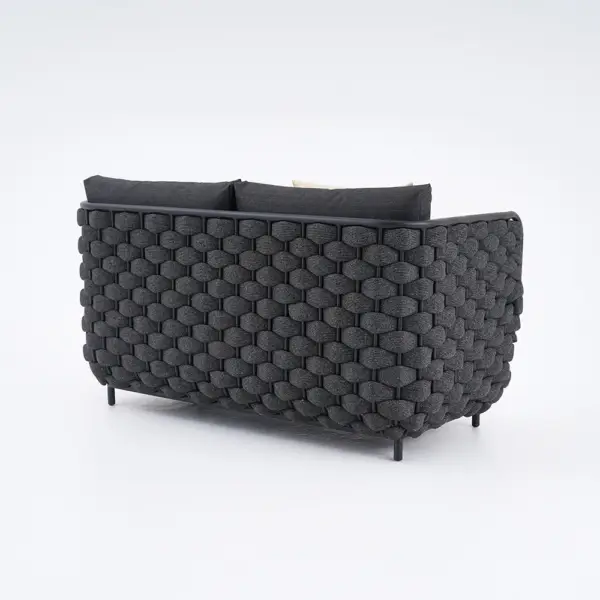 Martic 1350mm Wide Aluminium & Rope Outdoor Loveseat Patio Sofa with Cushions in Black - Image 8