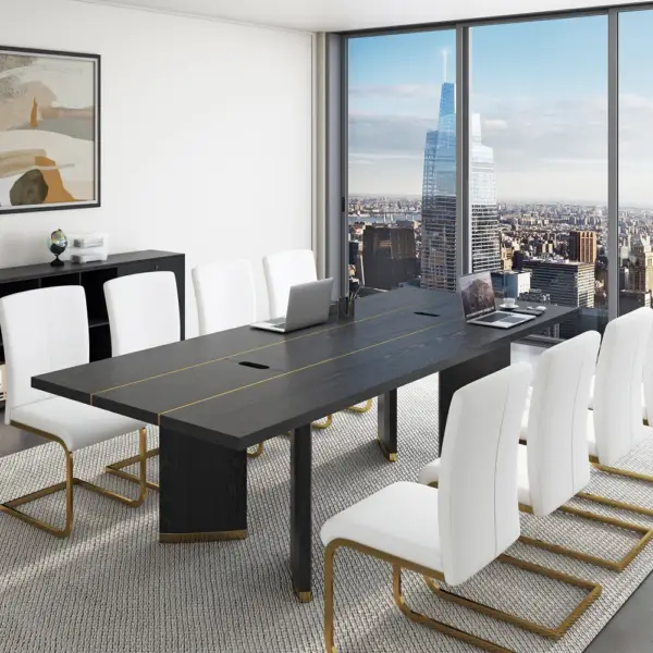 2400mm Modern Black Long Meeting Conference Table Rectangle Table Cable Management - Image 2