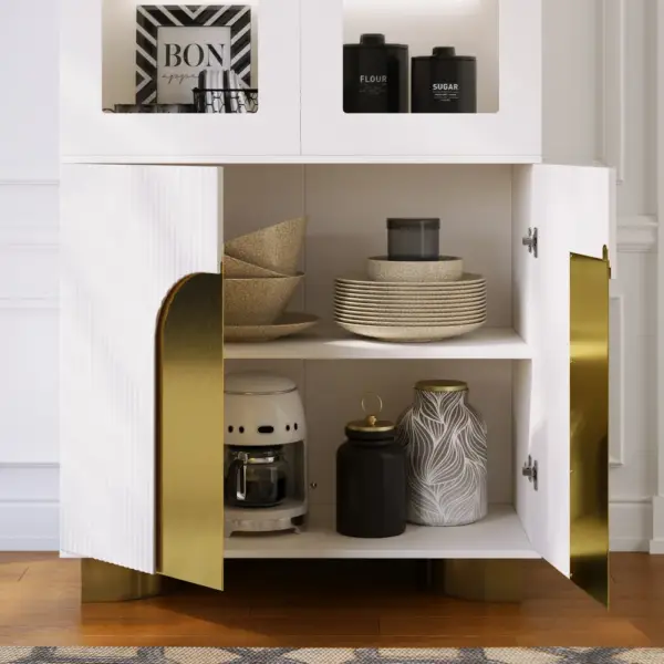 Artus Modern Off-White Storage Display Cabinet with Shelves & LED & Backboard - Image 8