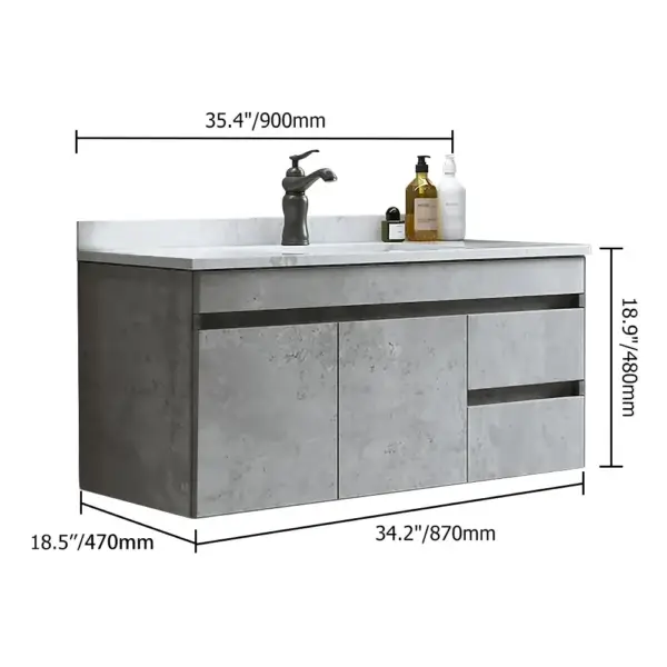 900mm Floating Bathroom Vanity with Faux Marble Countertop Basin Wall Mounted - Image 25