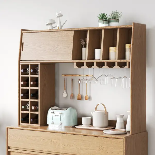 Mid-Century Modern 1710mm Tall Freestanding Pantry Cabinet with Storage Natural Hutch - Image 6