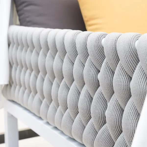 White Aluminium & Grey Woven Rope 2-Person Outdoor Patio Daybed with Canopy Curtains - Image 8