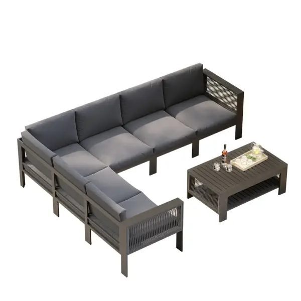 7 Pieces Modern L Shape Patio Outdoor Sectional Sofa Set with Coffee Table in Gray for 6 - Image 14
