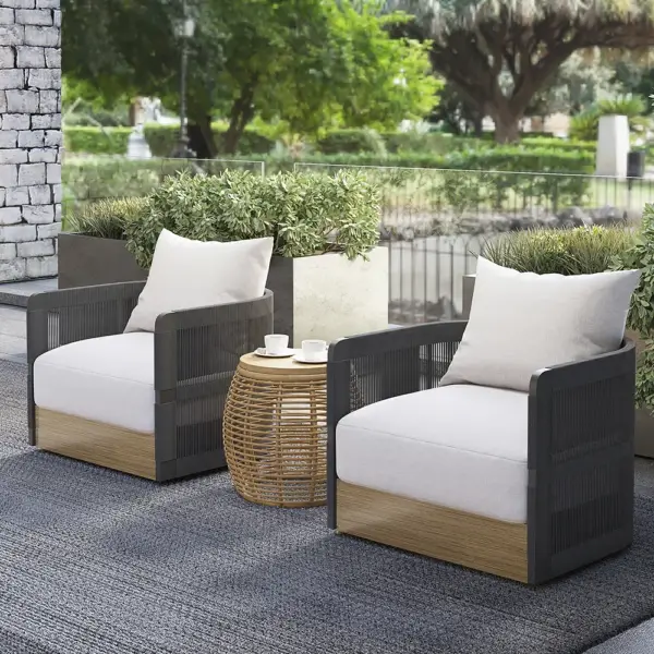 Black Woven Rope Outdoor Swivel Chair Sofa 360 Degree Rotatable Coastal Patio Armchair - Image 8