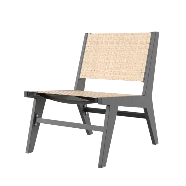 5Pcs Rustic Rattan Aluminum Outdoor Patio Lounge Chair Set Round Coffee Table & Stool - Image 6