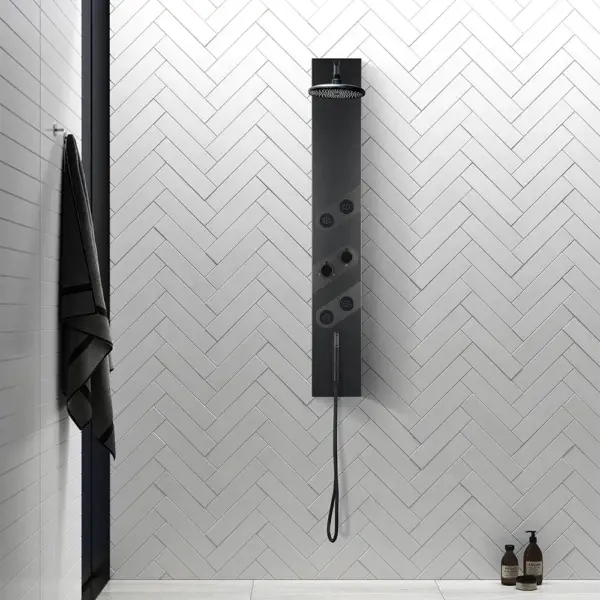 140mm Black Rainfall Shower Panel with Handheld Shower Adjustable Showerhead & Body Jets - Image 7