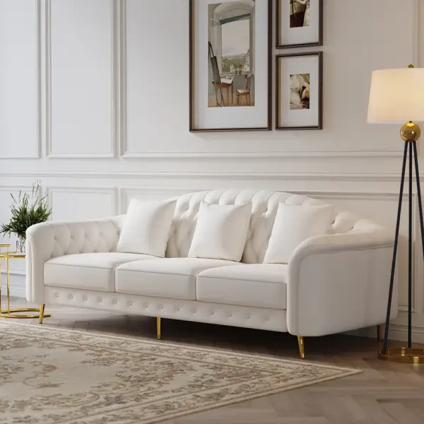 3 Pieces Beige Leather Sofa and Loveseat Living Room Set with Pillows - Image 5