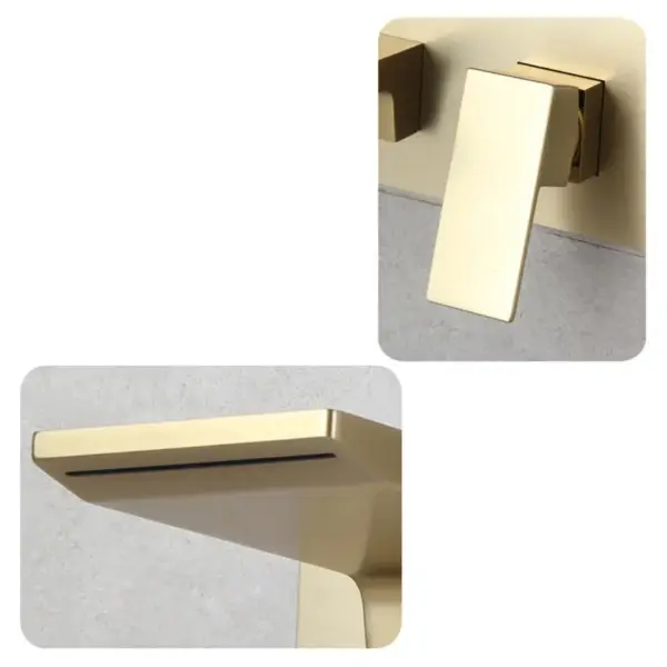 Sleek Brushed Gold Wall Mounted Single Lever Handle Waterfall Bathroom Basin Tap - Image 11