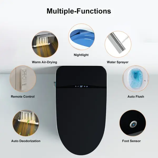 One-Piece Elongated Black Smart Toilet Automatic Toilet Self-Clean Horizontal Outlet - Image 22