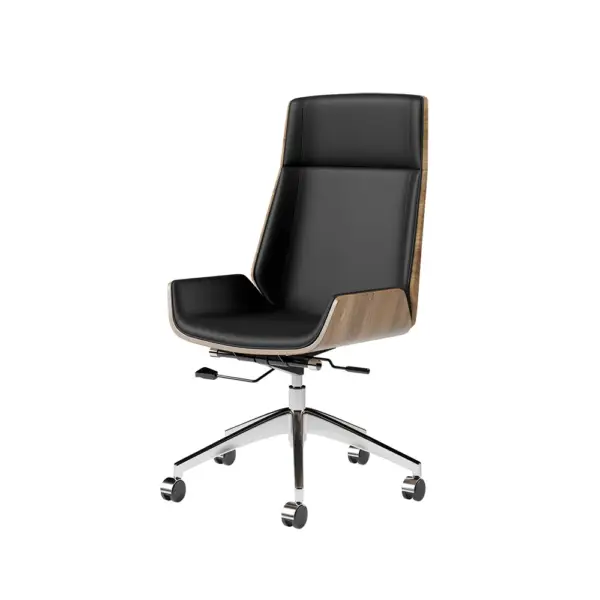 Black Faux Leather Office Chair Desk Chair with Wheels & Adjustable Height - Image 15