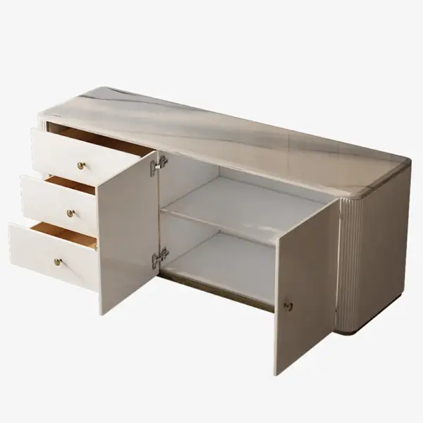 Oboval Modern Marble Top Makeup Vanity Dressing Table with Corner Cabinet - Image 4
