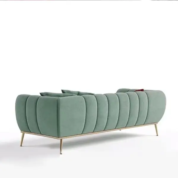 Modern Green Velvet Upholstered Sofa 3-Seater Sofa Gold Stainless Steel Base - Image 7