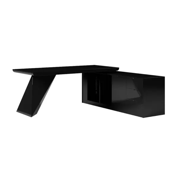 1800mm Black L-Shape Executive Desk Modern Drawers & Cabinet Large Desk Right Hand - Image 16