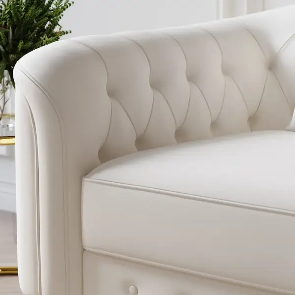 3 Pieces Beige Leather Sofa and Loveseat Living Room Set with Pillows - Image 6
