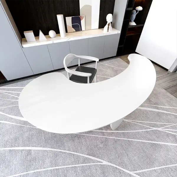 1400mm Modern White Curved Desk Wooden Home Office Desk with 3 Oval Legs - Image 6