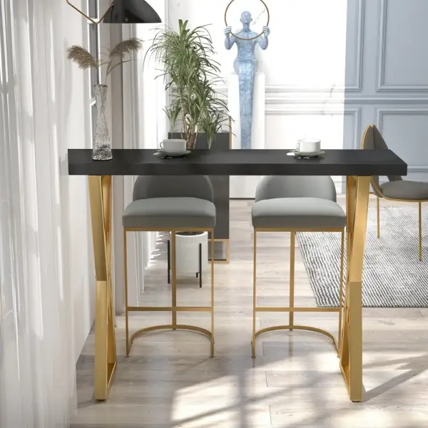 Black Rectangular Bar Height Pub Table Dining Table for Breakfast Nook Solid Wood X Base - Image 5