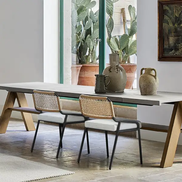 9Pcs Mid Century Modern Outdoor Dining Set Rectangle Table & Aluminum Rattan Chair - Image 2