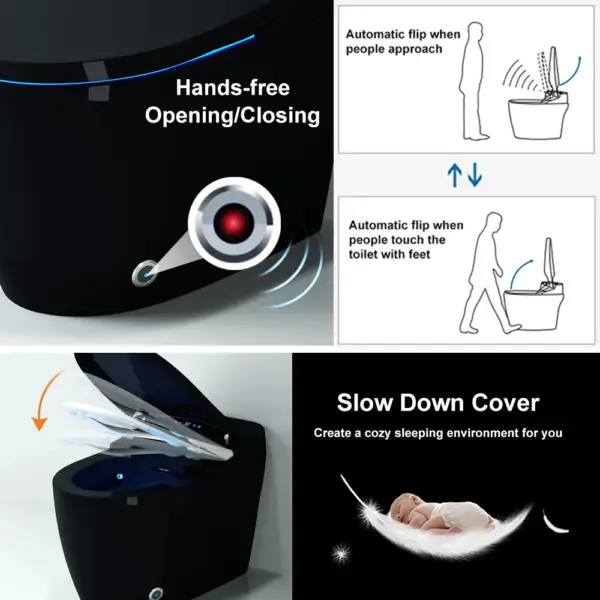 One-Piece Elongated Black Smart Toilet Automatic Toilet Self-Clean Horizontal Outlet - Image 23