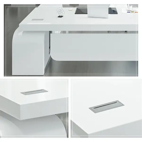 Chicent L-shaped Modern Executive Desk with Ample Storage Left Hand in White - Image 4