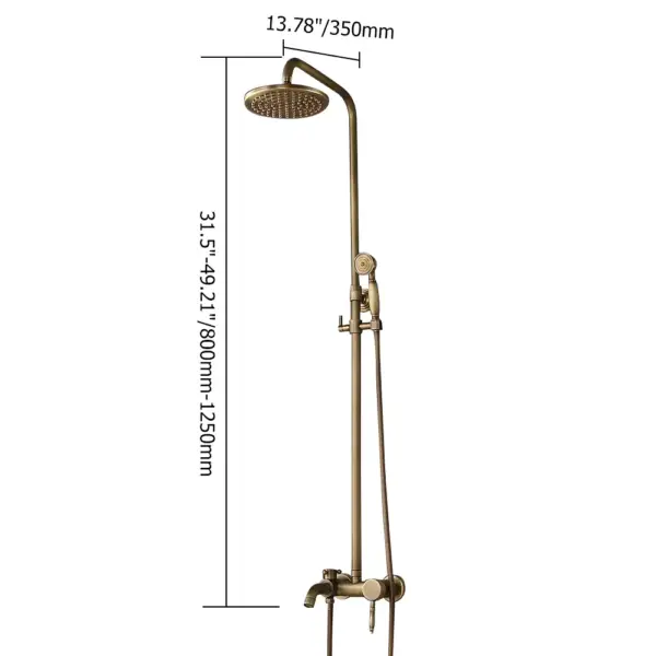 Antique Brass Single Lever Exposed Rain Shower System with Hand Shower & Bath Filler - Image 12