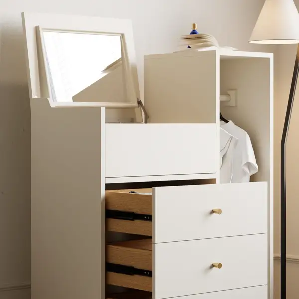 Modern White Mirrored Dresser Chifforobe Wardrobe Closet with 4 Drawers - Image 9